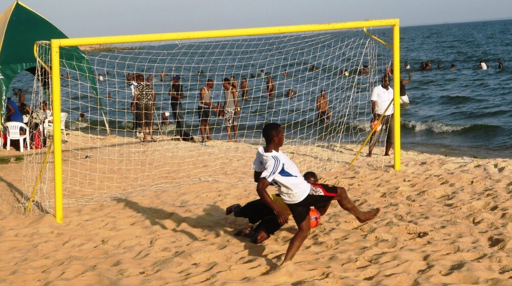Football goal post with net